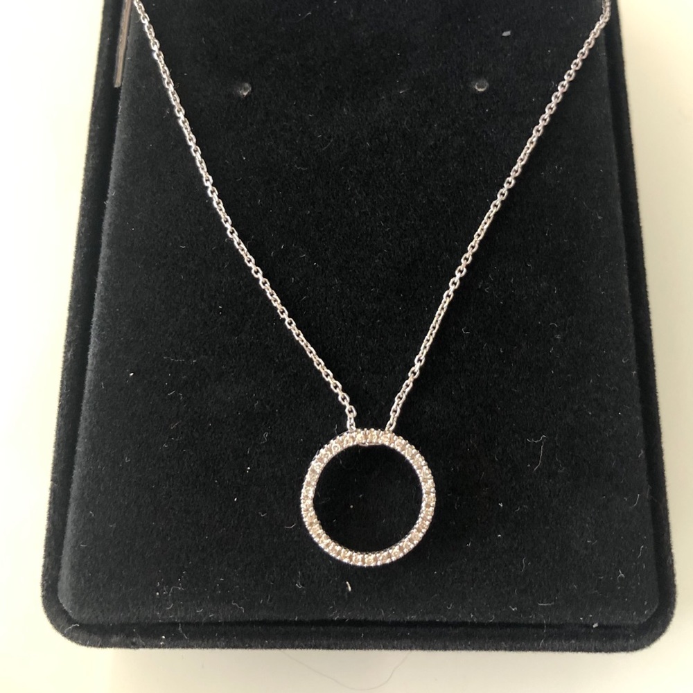14k White Gold Diamond Circle Pendant Necklace